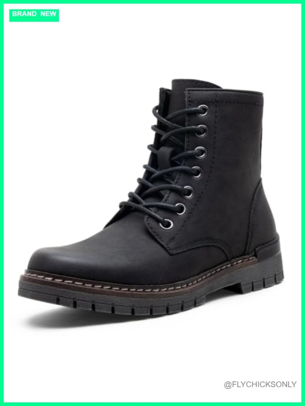 Women's Faux Leather Combat Boots Round Toe Lace-Up Ankle Booties